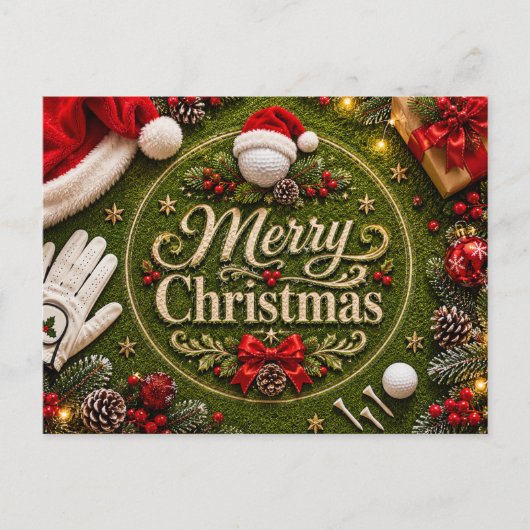 Carte Postale Golf Noël Vacances sur fond de gazon vert (Devant)