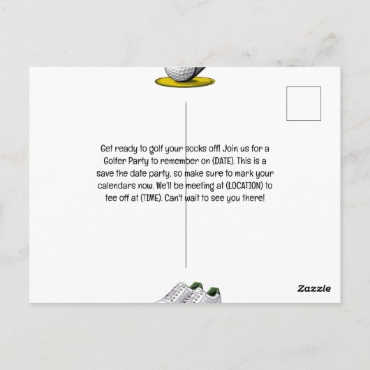 Carte Postale Golf par tee golfer party enregistrer la date (Dos)