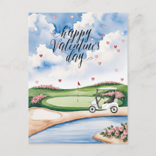 Carte Postale Golf romantique avec Roses - Aquarelle