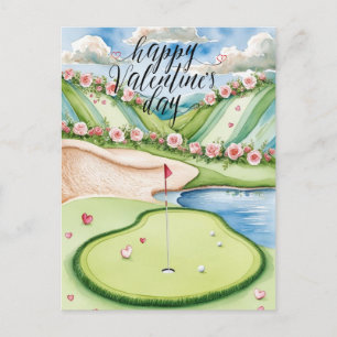 Carte Postale Golf romantique avec Roses - Aquarelle