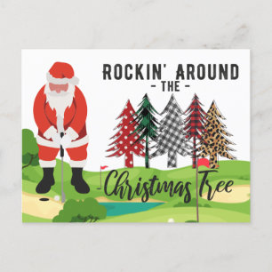 Carte Postale Golf Santa Claus se baladant autour de l'arbre de