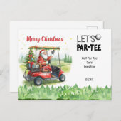 Carte Postale Golf Santa in Red Cart – Funny Let Par-Tee (Devant / Derrière)