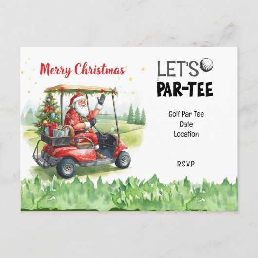 Carte Postale Golf Santa in Red Cart – Funny Let Par-Tee (Devant)
