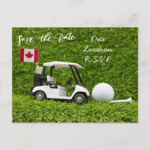 Carte Postale Golf sauve la date avec chariot de golf Drapeau du