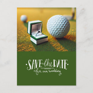 Carte Postale Golf Save the Date avec balle de golf et bague 