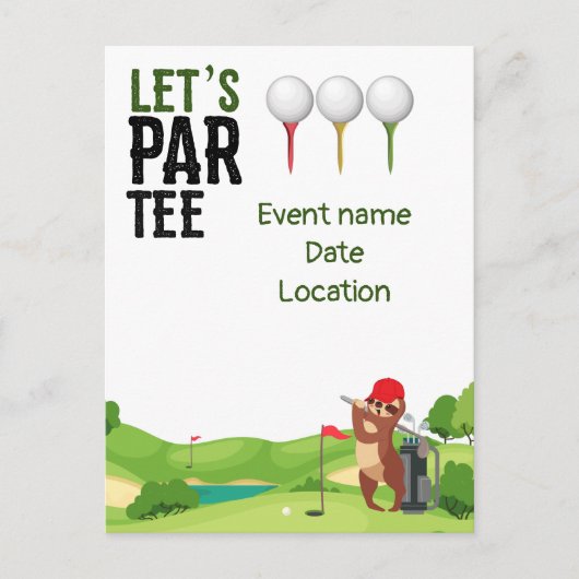 Carte Postale Golf Save the Date Let's Par Tee avec Sloth drôle (Devant)
