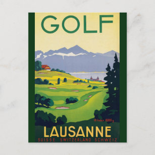 Carte Postale Golf vintage Lausanne City Lac Suisse