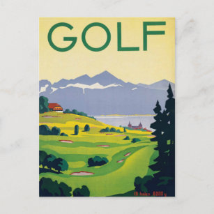 Carte Postale Golf vintage Lausanne City Lac Suisse