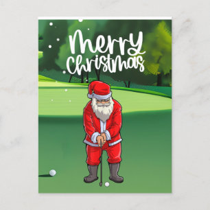 Carte Postale Golfer Santa Claus golf sur vert à Noël