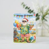 Carte Postale Golfer Santa Hat hold Birthday Cake in Party (Debout devant)