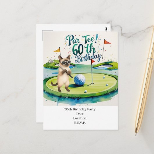 Carte Postale Golfeur 60 ans avec balle de golf sur tee (Devant/Arrière en situation)