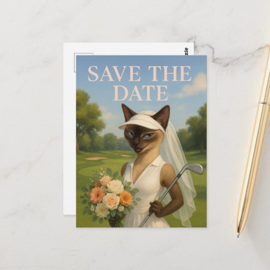Carte Postale Golfeuse femme Économisez la Date de Mariage Enter (Devant/Arrière en situation)