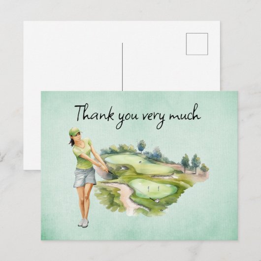 Carte Postale Golfeuse sur parcours de golf (Devant / Derrière)