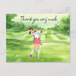 Carte Postale Golfeuse sur terrain de golf aquarelle