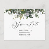 Carte Postale Gomme bleu rustique Eucalyptus, vert Sauvez la dat (Devant)