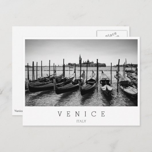Carte Postale Gondoles à Venise en noir et blanc (Devant / Derrière)