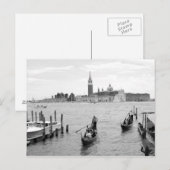 Carte Postale Gondolier noir et blanc à Venise (Devant / Derrière)