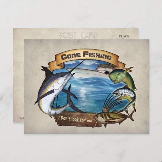 Carte Postale Gone Fishing - Ne me cherchez pas (Devant / Derrière)
