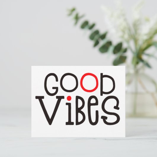 Carte Postale Good Vibes Bold Typographie Positif Rouge Noir (Debout devant)