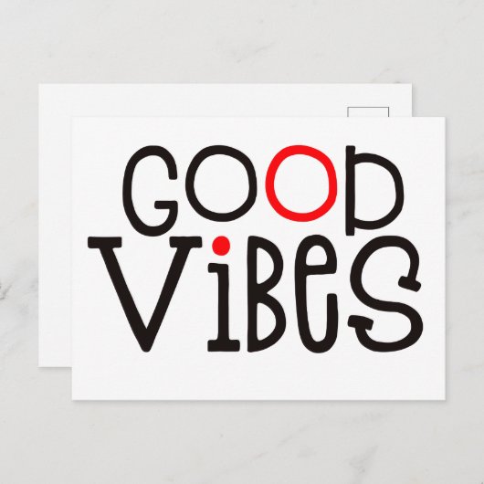 Carte Postale Good Vibes Bold Typographie Positif Rouge Noir (Devant / Derrière)