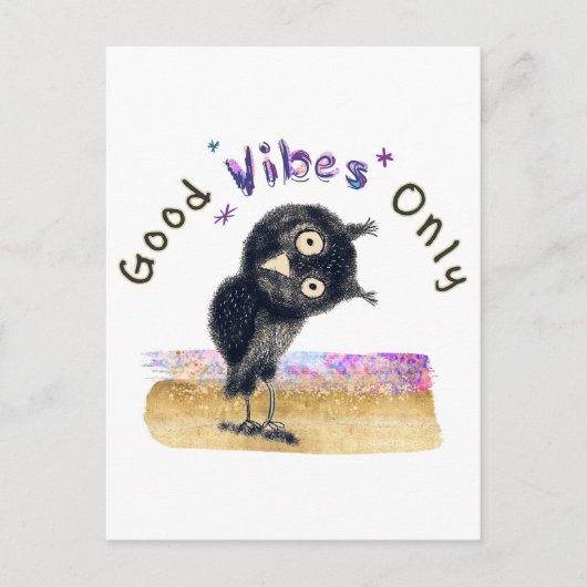 Carte Postale Good Vibes seulement avec Chouette curieuse (Devant)
