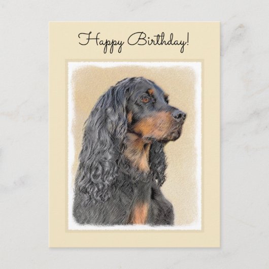 Carte Postale Gordon Setter Peinture - Joli art original chien (Devant)