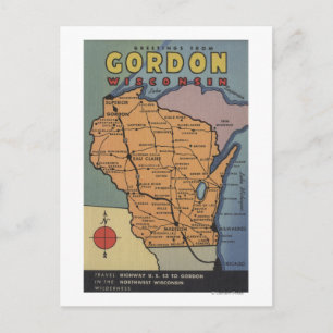 Carte Postale Gordon, Wisconsin - Grandes scènes de lettres