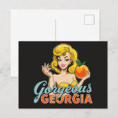 Carte Postale Gorgeous Georgia Peach - Retro Pin-Up Art (Devant / Derrière)