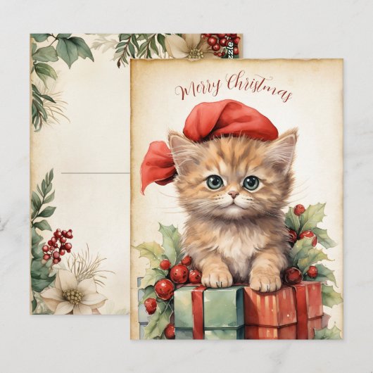 Carte Postale Gorgeous  Kitten  Christmas  (Devant / Derrière)