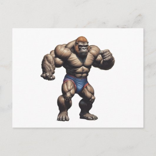 Carte Postale Gorilla Bodybuilder Pop Art Cartoon Drawing (Devant)