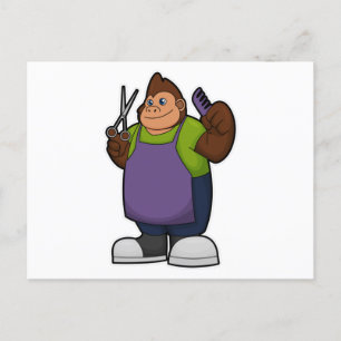 Carte Postale Gorilla comme coiffeur avec ciseaux et peigne