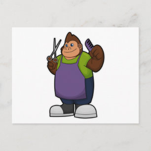 Carte Postale Gorilla comme coiffeur avec ciseaux et peigne