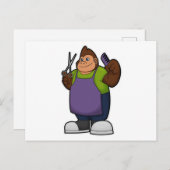 Carte Postale Gorille coiffeur avec ciseaux & peigne (Devant / Derrière)