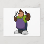 Carte Postale Gorille coiffeur avec ciseaux & peigne (Devant)