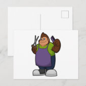 Carte Postale Gorille en tant que coiffeur avec des ciseaux et u (Devant / Derrière)