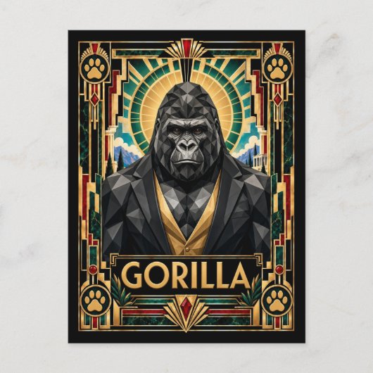 Carte Postale Gorille, faune Art déco (Devant)