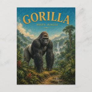 Carte Postale Gorille Jungle Brumeux Aquarelle GeoSaga
