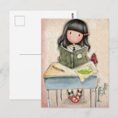 Carte postale Gorjuss Girl Moment d'étude  (Devant / Derrière)