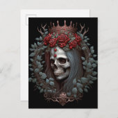 Carte Postale Goth Crâne Rose Couronne gothique (Devant / Derrière)