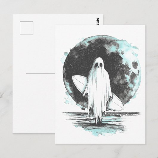 Carte Postale Goth été Fantôme avec planche de surf (Devant / Derrière)