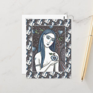 CARTE POSTALE GOTH EVE, CÔTÉ SOMBRE D'EDEN, POMME ET SERPENT