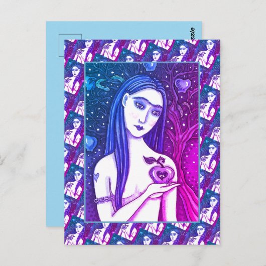 CARTE POSTALE GOTH EVE, CÔTÉ SOMBRE D'EDEN, POMME ET SERPENT (Devant / Derrière)