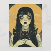 Carte Postale Goth Girl With Three Black Cats (Devant)