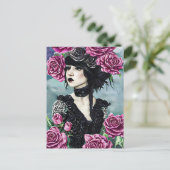 Carte Postale Goth Rose Girl Art original Peinture numérique (Debout devant)