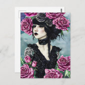 Carte Postale Goth Rose Girl Art original Peinture numérique (Devant / Derrière)