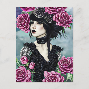 Carte Postale Goth Rose Girl Art original Peinture numérique