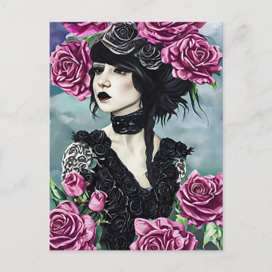 Carte Postale Goth Rose Girl Art original Peinture numérique (Devant)