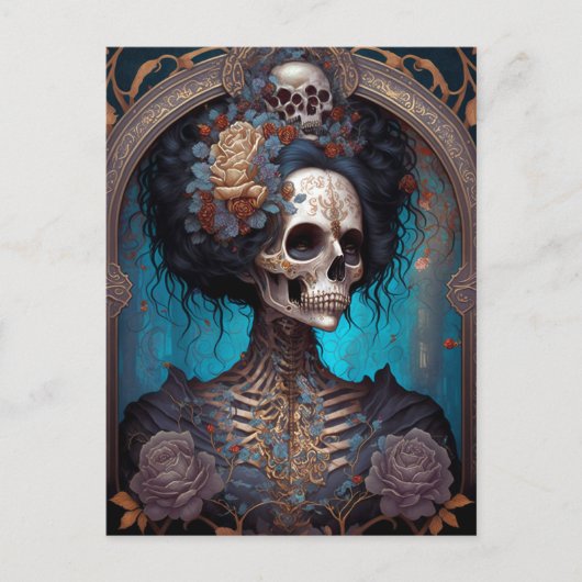 Carte Postale Goth Skeleton Skull Woman Gothique (Devant)