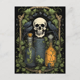 Carte Postale Goth vintage Skeleton Ski Corbeau Poison Halloween