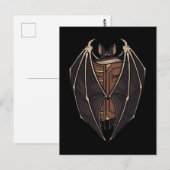 Carte Postale Gothic Bat Reading Dark Spell Book (Devant / Derrière)